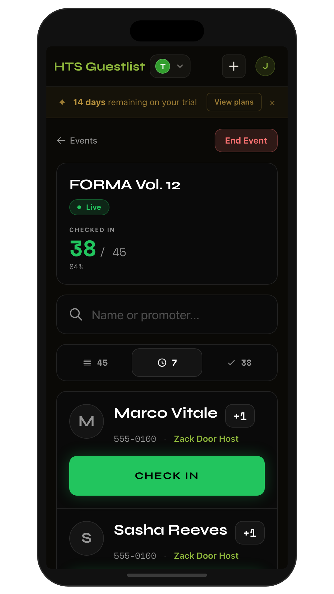 Door check-in interface
