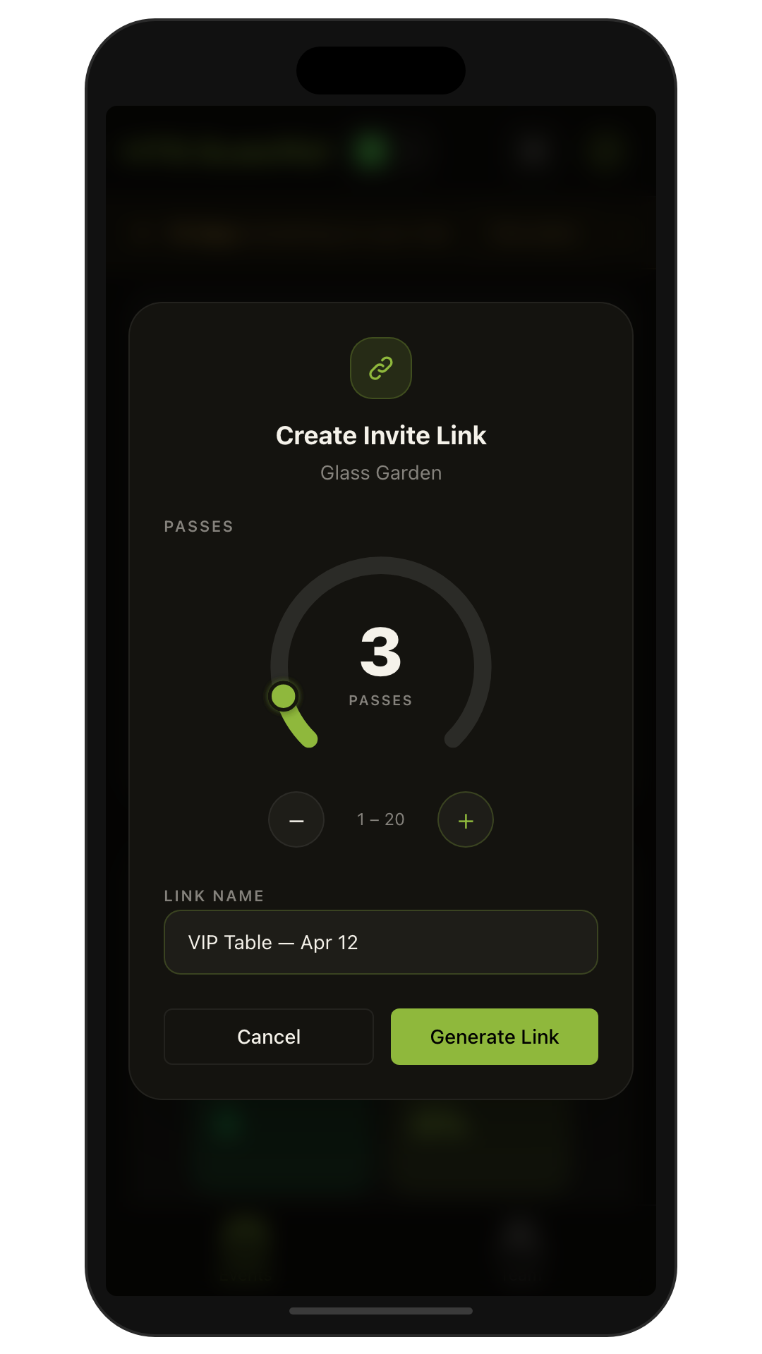 Guest pass creation modal
